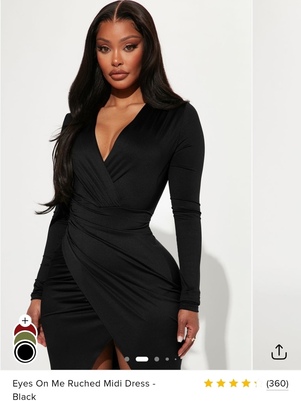 Fashion Nova Black Ruched Wrap Midi Dress